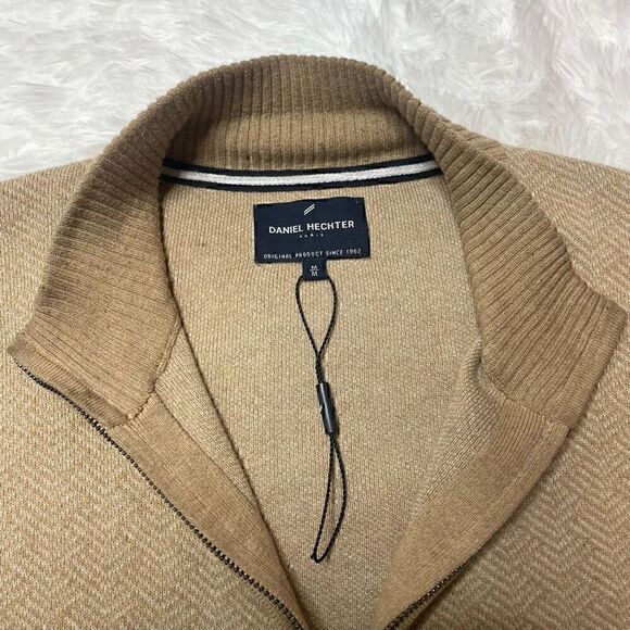 Daniel Hechter Knit Sweater Mens Sz M Cotton Full Zip Brown Tan - Picture 3 of 10